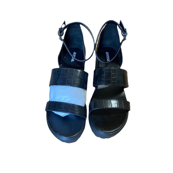 JustFab Women's Platform Sandals Sz 8.5 Black Fletcher Goth Ankle Strap, New - Picture 2 of 8